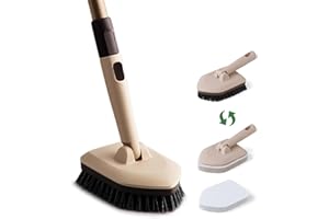 Eyliden 2-in-1 Floor & Tub Scrubber Brush - 1 Stiff Bristles Brushes & 2 Non-Scratch Pads, 180°Swivel Head, Adjustable Handle - Deep Cleaning Tub, Bathroom, Tile, Shower, Sink