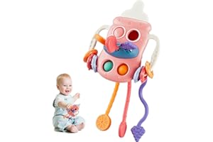 igolfluck Montessori Toys for 1 Year Old, Sensory Toys for Toddlers 1-3, Food Grade Silicone Pull String Activity Toy, Travel Toys for Babies Boys Girls 1 2 3 Year Old (Pink)