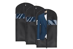 Univivi 3 pcs Garment Bags 110 cm/43 inch Washable Suit Bag with Clear Window,Full Zipper,Oxford Fabrics Suit Cover for Suits
