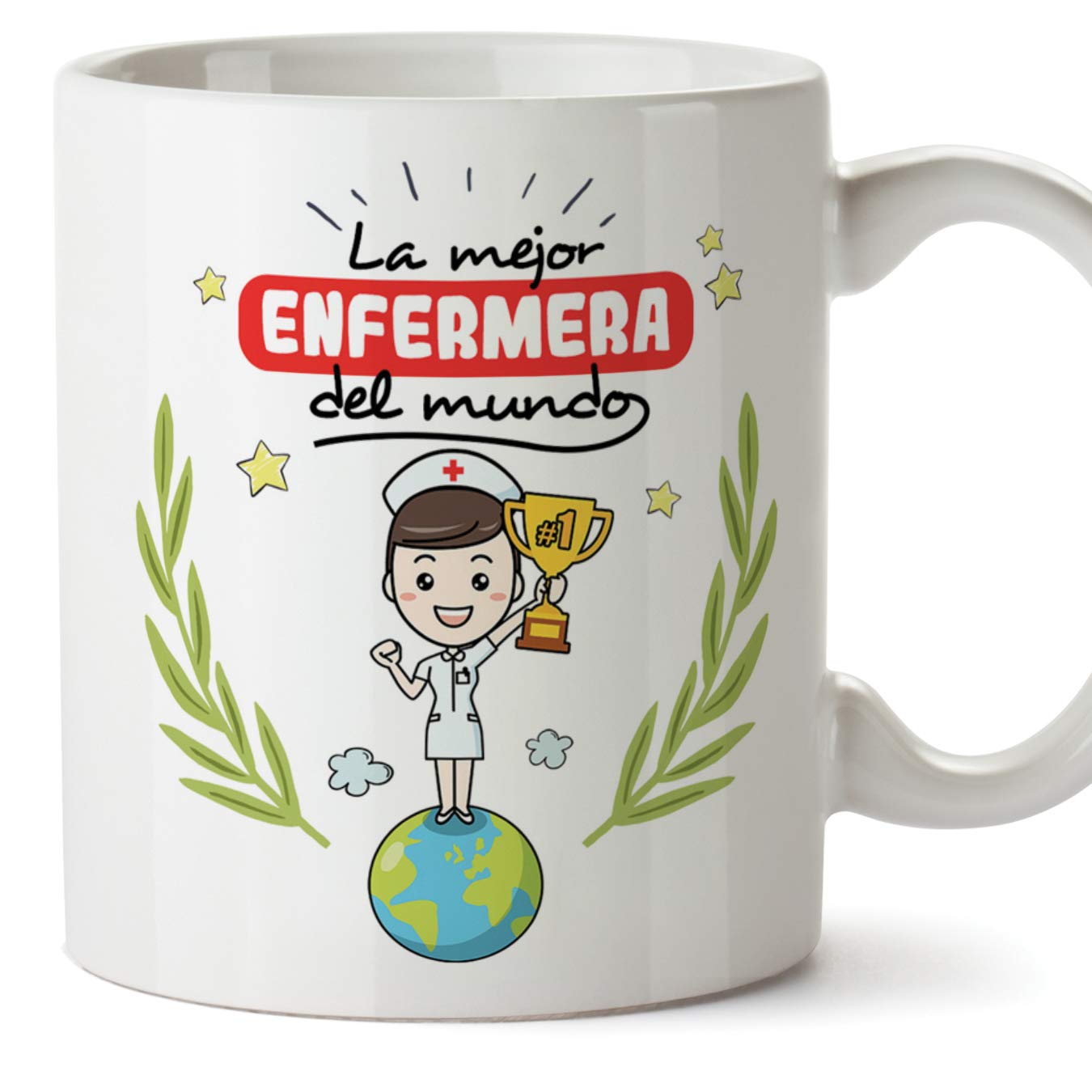 (Mug in Spanish) Nurse Original cups of coffee and breakfast to give to professional workers - The best Nurse in the world - Ceramic 350 ml