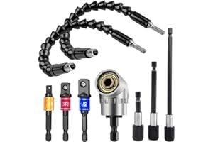 Flexible Drill Bit Extension Set Hex Shank, 105° Right Angle Drill, 2pcs Bendable Drill Bit Set, 3pcs 1/4 3/8 1/2" Universal 