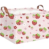 HKEC Rectangle Storage Basket with Handles,Collapsible Storage Bin,Books Box,Gift Basket(Strawberry)