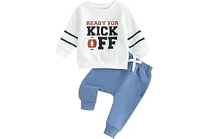 SHIBAOZI Infant Baby Football Outfit Toddler Baby Boy 2 Pieces Pants Set Ready for Kick Off Letter Print Winter Fall Clothes