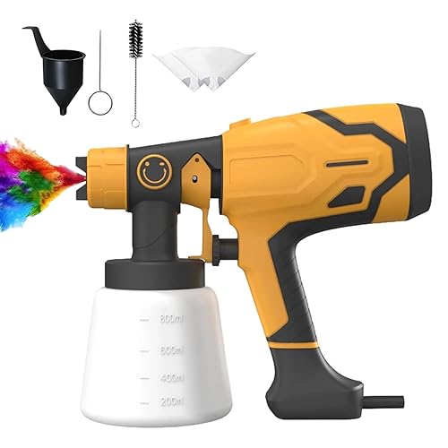 diceevil Paint Sprayer 400W, Electric Paint Spray Gun with 800ML Container, Fence Paint Sprayer with 4 Nozzles & 3 Patterns, Adjustable Flow for Walls and Ceilings, Garden Fence (No battery)