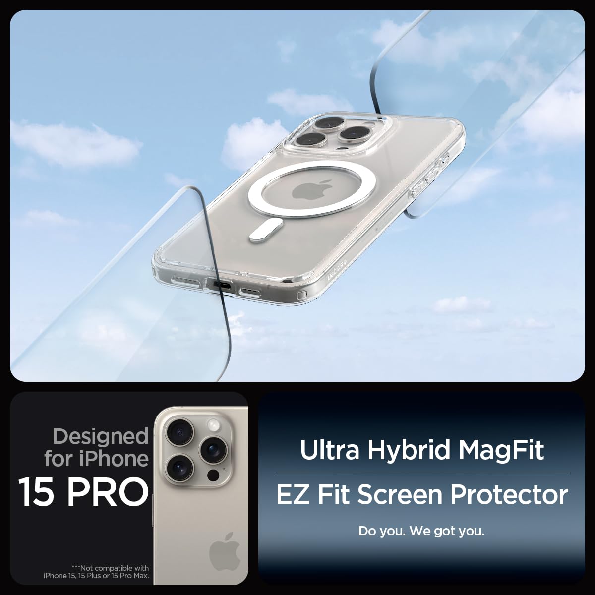 Spigen Ultra Hybrid MagFit Pack Designed for iPhone 15 Pro Case (2023) [Military-Grade Protection] Compatible with MagSafe - White