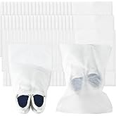Sweetude 200 Pcs Dust Proof Shoe Bag Drawstring Storage Bag Non Woven Fabric Handbag Shoe Covers for Travel Breathable Pouch Portable Storage Organizer for Purse Boot, 11.81 x 15.75 Inch(White)