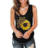 MAGICMK Womens Tank Tops V Neck Casual Sleeveless Shirts Losse Fit Side Elatic Tanks