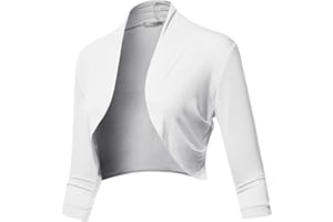 SSOULM Women's 3/4 Sleeve Open Front Bolero Shrug Cardigan with Plus Size