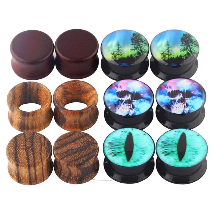 6 Pairs Acrylic Internally Tunnels for Men Wood Plug Ear Gauges
