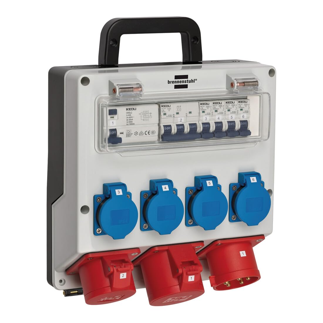 Brennenstuhl Wall Distributor IP44 (Power Distributor for Wall Mounting 32A, with FI Personal Protection Switch 30mA) Wall Distributor 4/32 IP44, Light Grey/Black