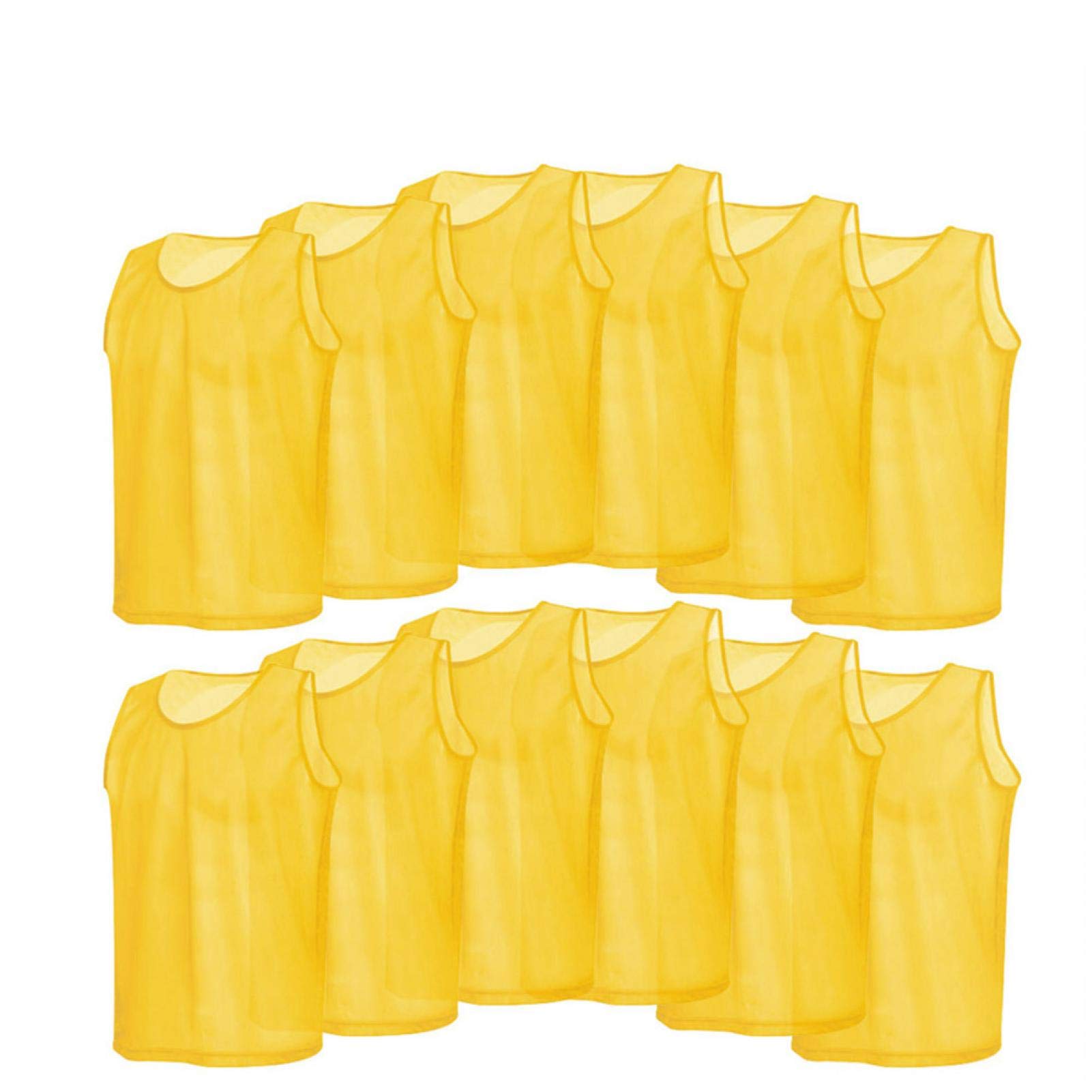 Scrimmage Vests, Breathable Reusable One Size Training Vests 12 Pack Yellow Mesh Bibs for Adult Football Soccer Players Practice Drills Scrimmages Team Training Sessions