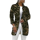 sexycherry Denim Jacket for Women Long Sleeve Classic Trucker Jeans Long Coat Outwear with Pockets