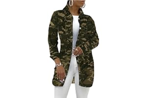 sexycherry Denim Jacket for Women Long Sleeve Classic Trucker Jeans Long Coat Outwear with Pockets