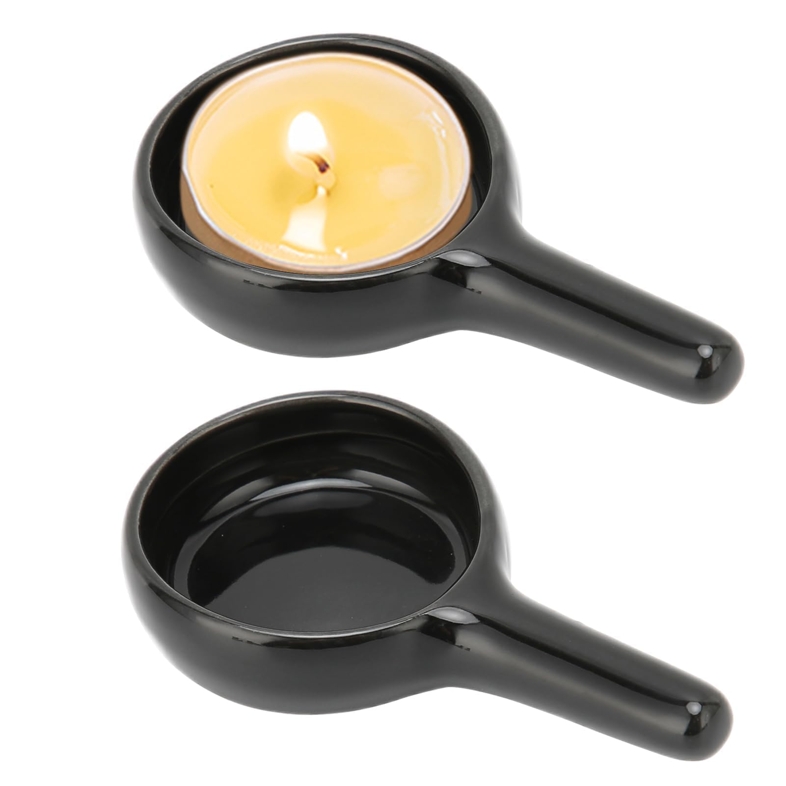 Agatige Small Candle Holder, Ceramic Spoon Shape Tea Light Candle Heater Aromatherapy Candle Holder Essential Tealight Aromatherapy Diffuser with Handle for Ceramic Oil Burner, Aroma Diffuser (Black)