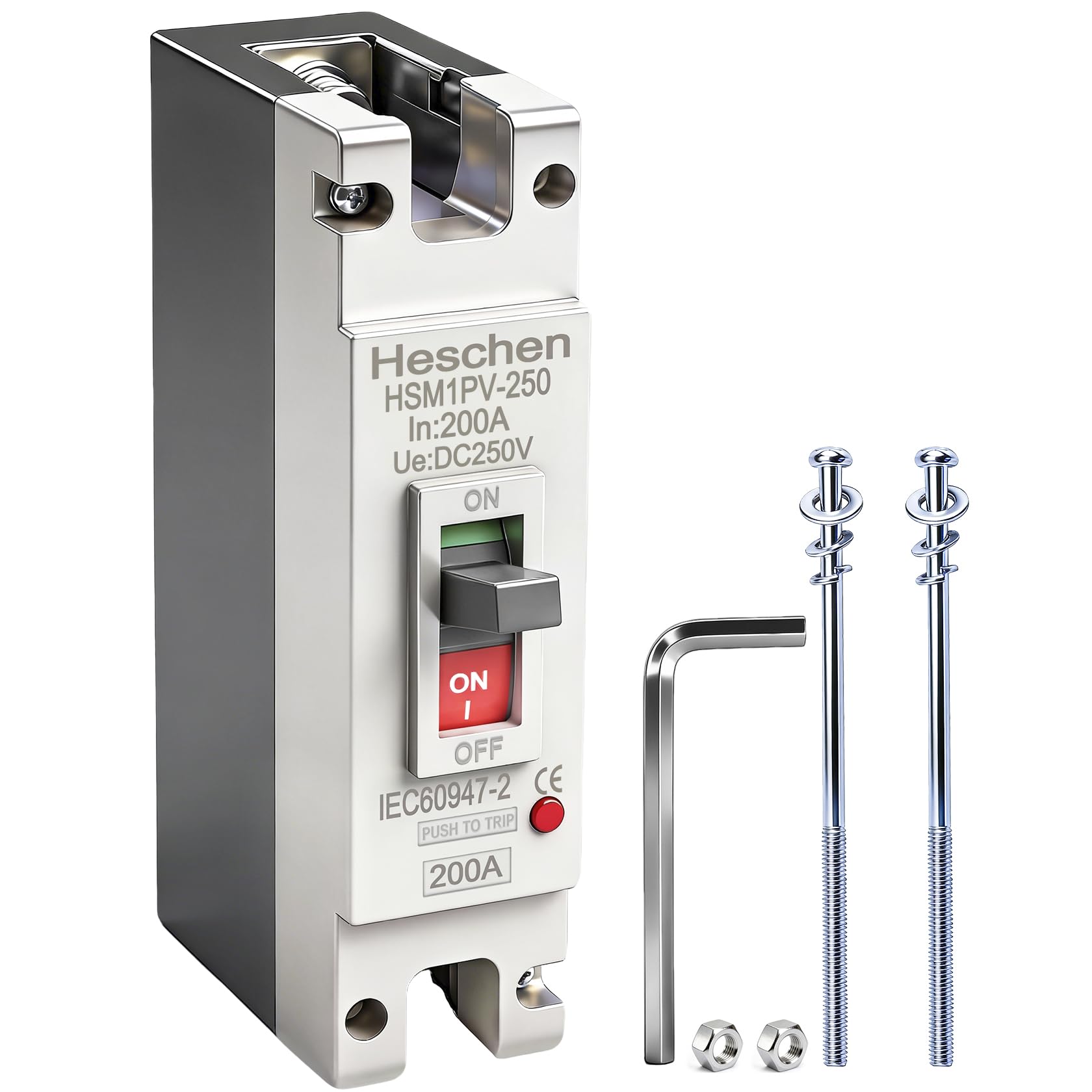 Heschen DC Molded Case Circuit Breaker MCCB, 1 Poles, DC 250V, Photovoltaic Circuit Breaker, for Solar PV System Solar Panels Grid System (HSM1PV-250 200A)