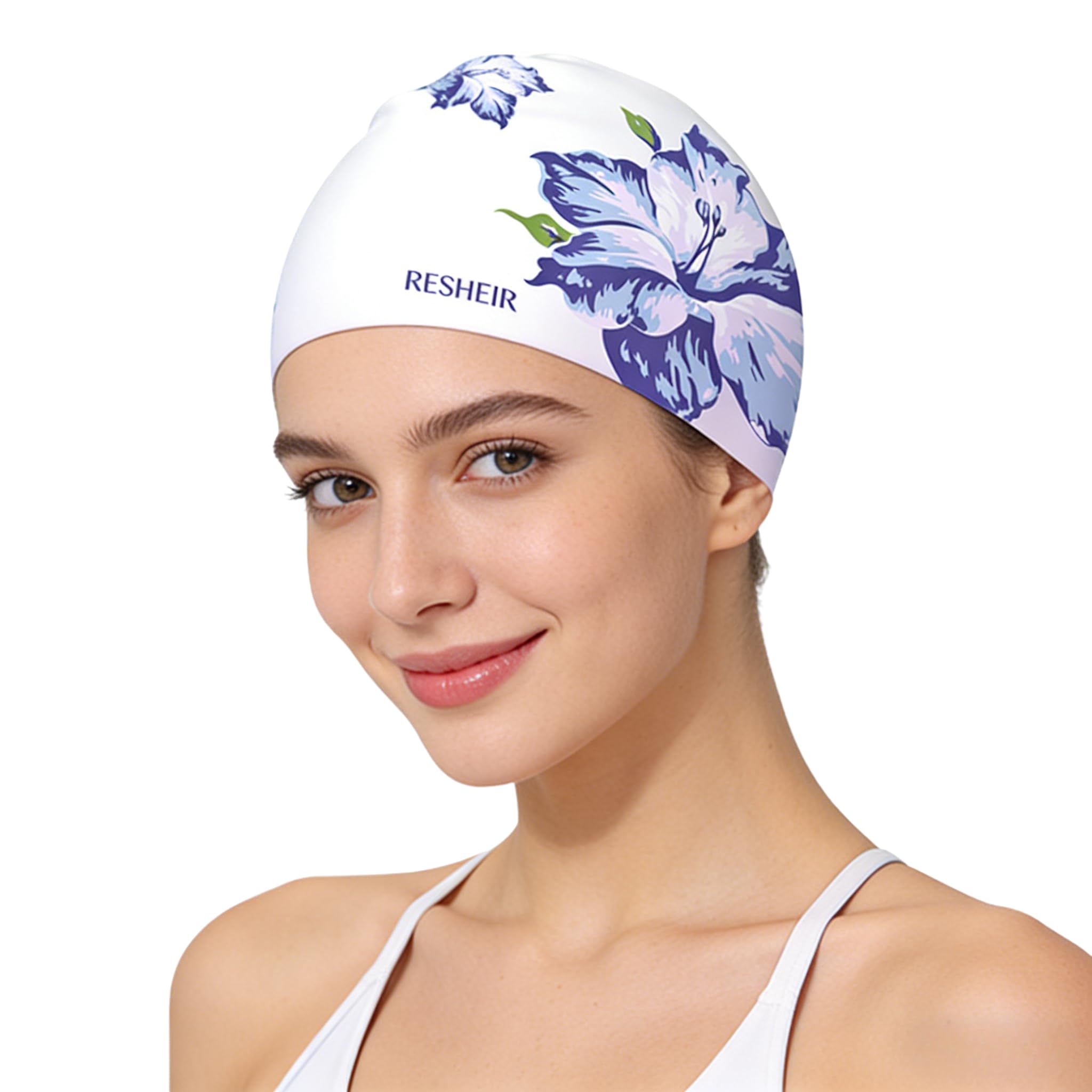 Women Silicone Swimming Cap for Long Hair Waterproof Anti Slip Large Size Adult Comfortable Bathing Caps Durable Swimming Hat Flower Printed
