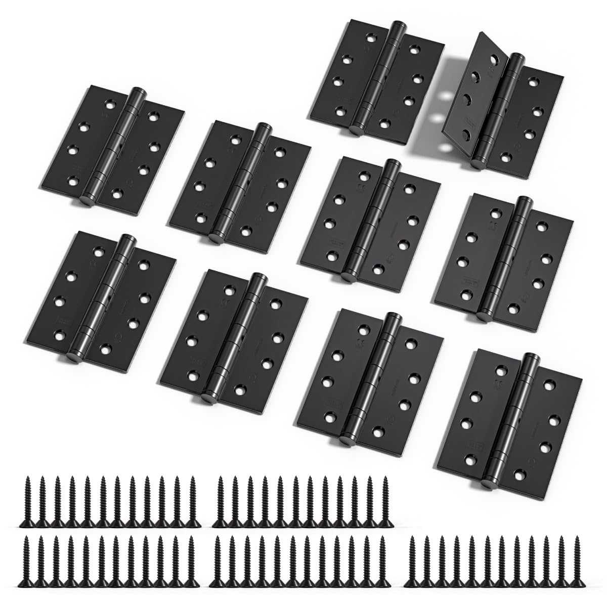 Bwintech 5 Pairs 100 x 75 x 2.7mm (4 inch) Matt Black Brushed Hinge for Fire Door, Steel Fire Rated Internal Door Hinges, Ball Bearing Hinge for Internal Use in Residential and Commercial Buildings