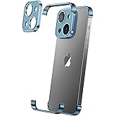 Losin Compatible with iPhone 14 Case with Camera Lens Protector, Aluminum Metal Frameless, Borderless Design, Slim Thin & Lightweight, Shockproof Bumper Cover, for Women and Men (Blue)
