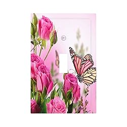 Pink Flower Butterfly 1 Gang Light Switch Plate