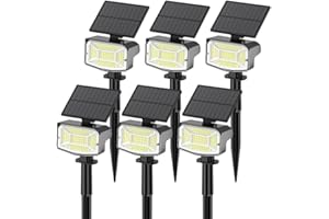 FRATINK Solar Spot Lights Outdoor, 92 LEDs Landscape Lighting with 3 Lighting Modes and Auto On/Off, IP67 Waterproof Spotlights, Outdoor Solar Lights for Yard Garden, 6 Pack (Cool White)