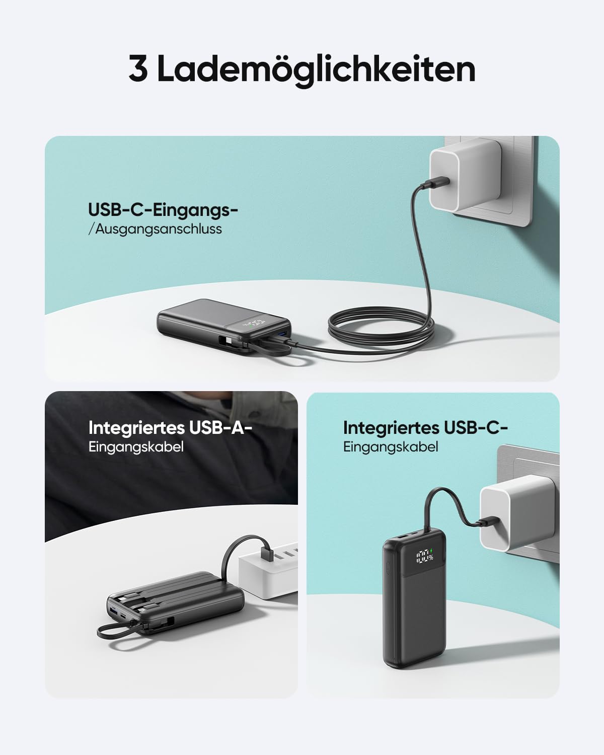 A ADDTOP 20000mAh Ultra Klein Power Bank mit 4 Kabel, 22,5W Schnellladen 7