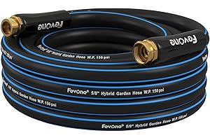 Fevone Garden Hose 25 ft x 5/8", Heavy Duty Water Hose, Fits Hoses/Pipes of All Replacement/Replaceable Parts, Solid Brass Fittings - No Leak, 2 Years Warranty