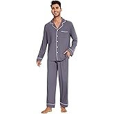 WiWi Men's Pajama Set Soft Sleepwear Button Down Pajamas Sets Classic Notch Collar Loungewear Viscose from Bamboo Pjs S-XXL