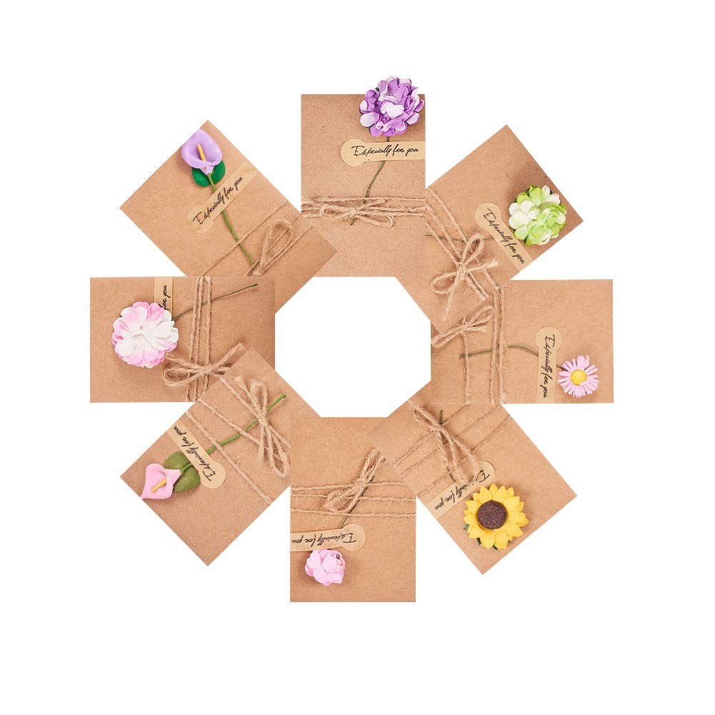NBEADS 16 Sets Kraft Greeting Cards and Envelopes Sets for Birthday Festival Graduation, Assorted 5 Flower Themes-Rose Flower, Daisy Flower, Sunflower, Carnation and Water Chestnut Flower