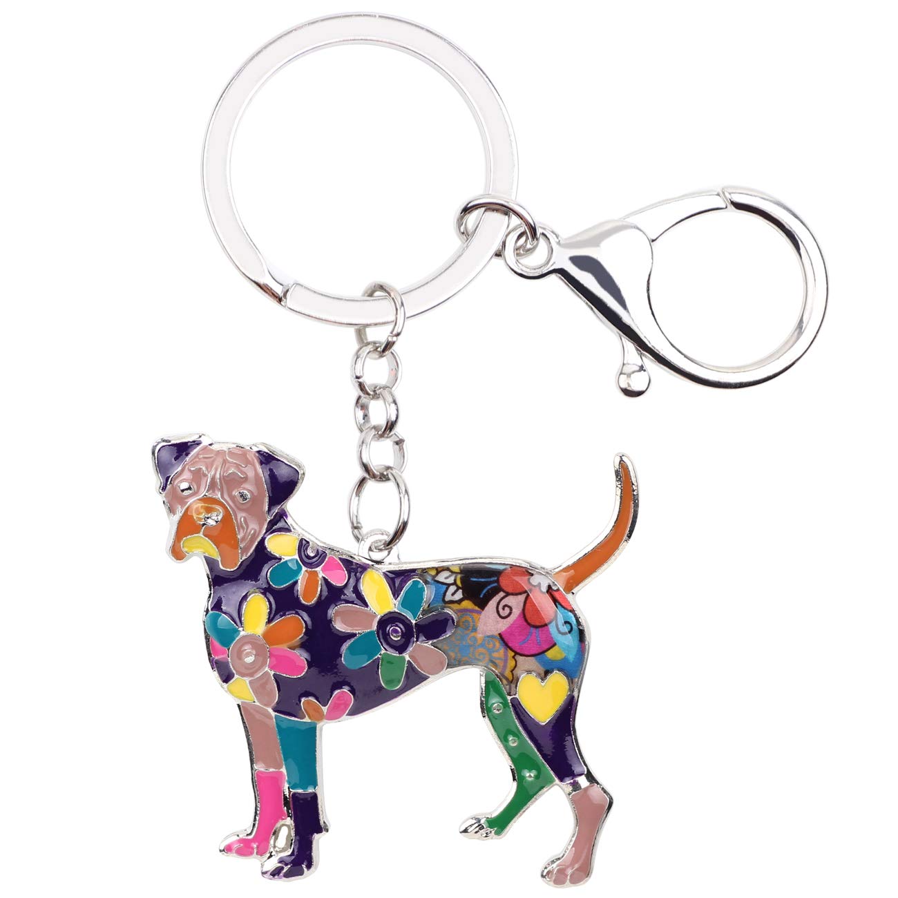WEVENI Enamel Alloy Boxer Dog Keychain Pet Charms Jewelry For Women Girls Bag Car Wallet (Purple)