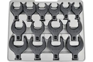 Owl Tools Jumbo Crows Foot Wrench Set 1/2 Drive - (14 Piece Set in Large SAE Sizes from 1 1/16" to 2") Black Oxide with Laser Etched Sizing Crowfoot Wrench Set