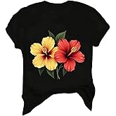 SOLY HUX Women's Floral Summer Tops Crewneck Short Sleeve Holiday Vacation Tee Shirts Streetwear