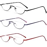 MMOWW 3 Pack Half Frame Reading Glasses for Women Men Slim Half Moon Lens Readers Semi Rimless Metal Frame Spring Hinges