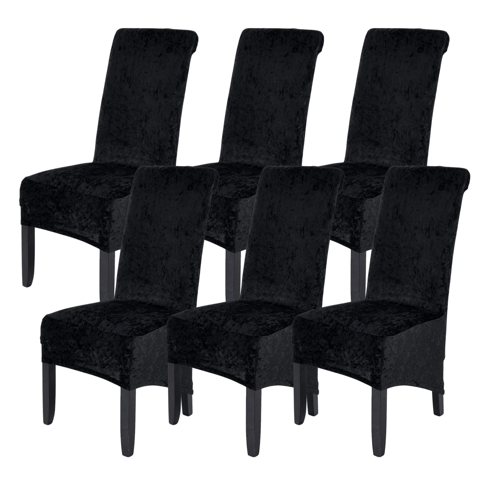 abodos Dining Chair Covers, Crushed Velvet Stretchable Elastic Chairs Protective Cover, Removable Washable Slipcovers for Dining Room Wedding Banquet Party Chair Covers,black,set of 6