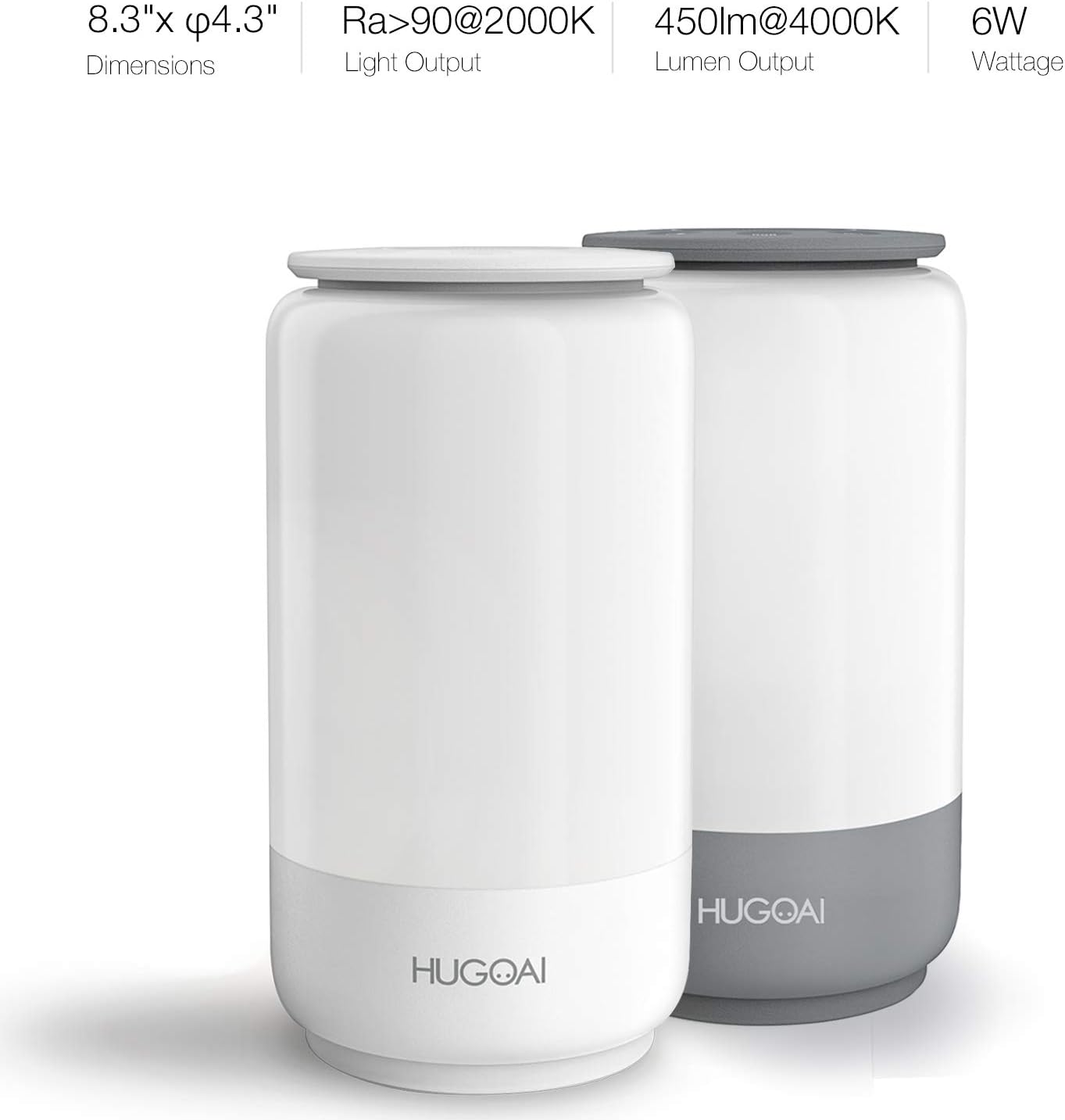 LED Table Lamp, HUGOAI Bedside Lamp, Nightstand Lamps for Bedrooms with Dimmable Whites, Vibrant RGB Colors and Memory Function, No Flicker - Grey: Home Improvement