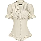 Scarlet Darkness Womens Work Tops Elegant Renaissance Pirate Shirt Short Sleeve Victorian Peasant Blouses