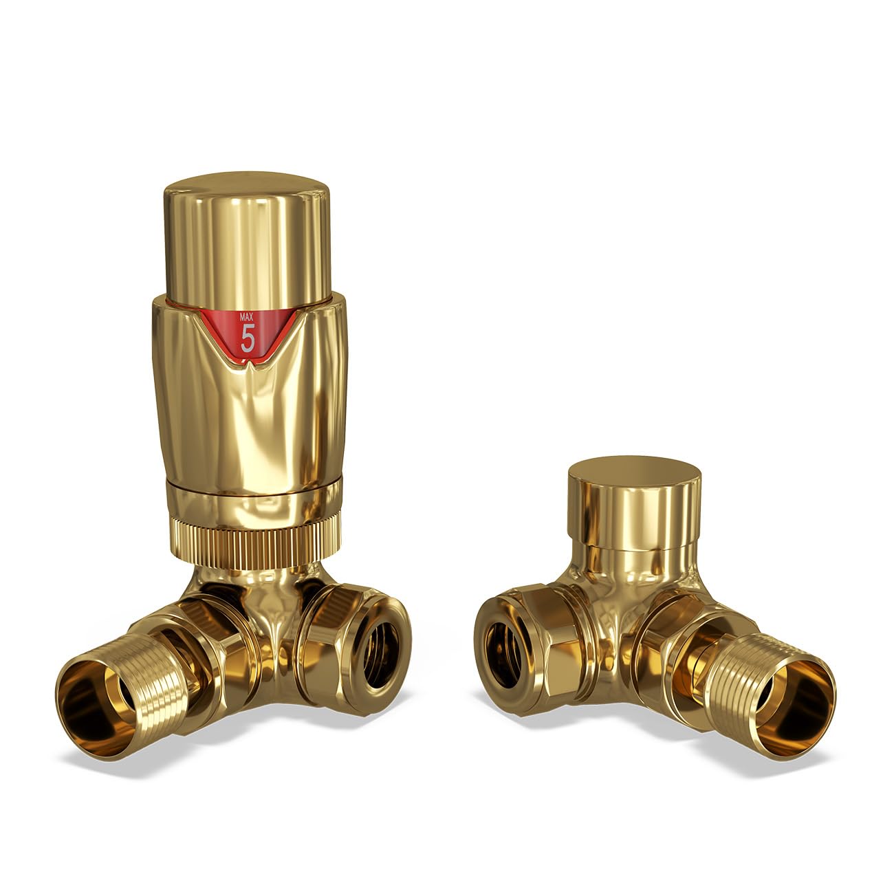 UK Radiators Thermostatic Radiator Valve (TRV) - 15mm Corner Lockshield - Polished Brass Colour - Energy Saving 1/2" x 15mm Brass Corner Valve