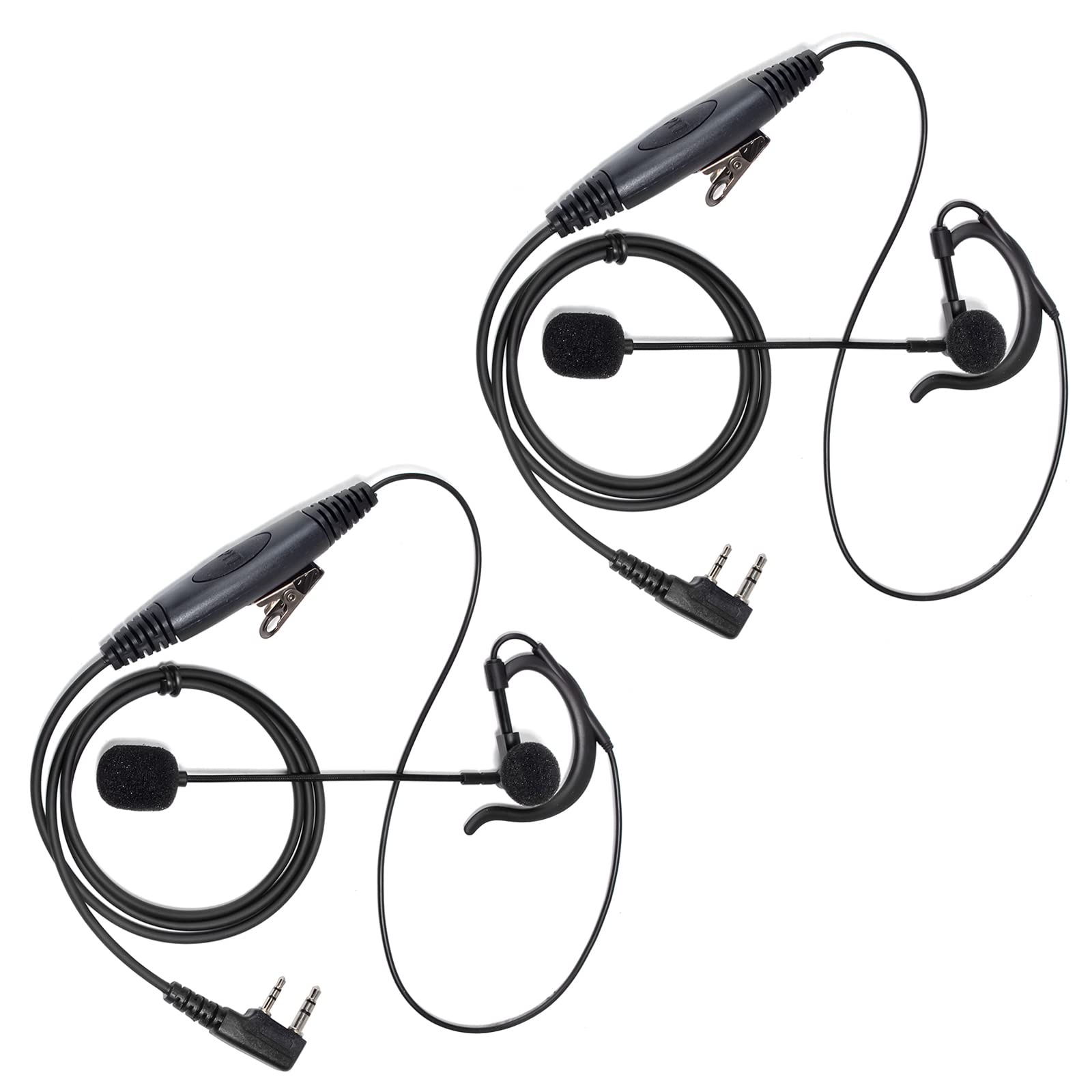 HYS Walkie Talkie Earpiece Compatible for Baofeng UV5R Retevis Kenwood TK250 HYT Radio, G Hanging Headset with Microphone PTT (2 Pack)