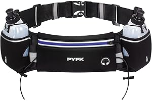 PYFK Upgraded Running Belt with Water Bottles, Hydration Belt for Men and Women, Water Bottle Holder Running Pouch Belt, Fanny Pack Fits 7 inches Phones, Waist pack for Running Hiking Climbing