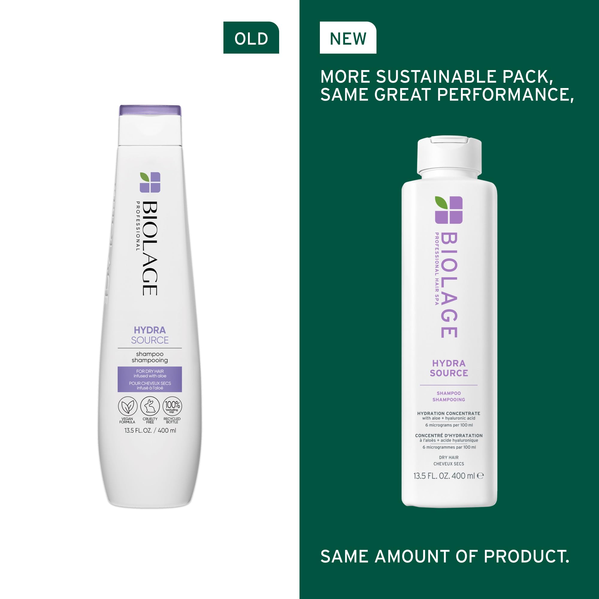 Biolage Hydra Source Shampoo - Softens & Adds Shine, For Dry Hair, Infused with Micro-Filtered Aloe Vera & Fermented Hyaluronic Acid, Vegan & Paraben-Free, Packaging May Vary