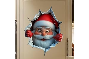 BSDDP Christmas Creative Wall Sticker, Large 3D Santa Claus Wall Decals, Reindeer Door Stickers, Removable Winter Holiday Xmas Break Through Walls Decor, for Window Refrigerator Decorations(#A)
