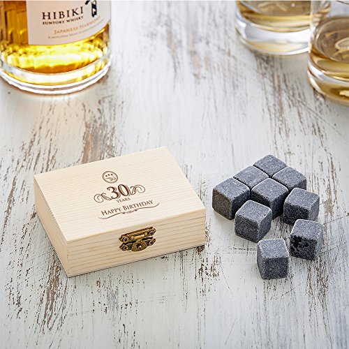 image for AMAVEL Whiskey Stones in Elegant Wooden Box - With Engraving for Whisk