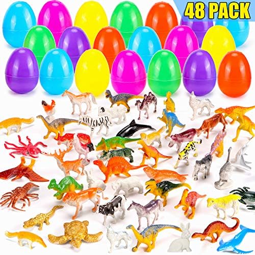 YEAHBEER 48 Pieces Easter Eggs Filled With Assorted Natural World Animal Figures, Easter Basket Stuffer