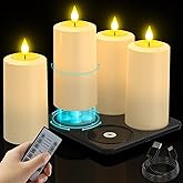 SoulBay Flameless Candles Rechargeable, 4 Pack LED Flickering Waterproof White Pillar Candles with Magnetic Charging Base Remote Timer for Indoor Outdoor Lantern Holiday Christmas Décor, 2.75" x 5.1 "
