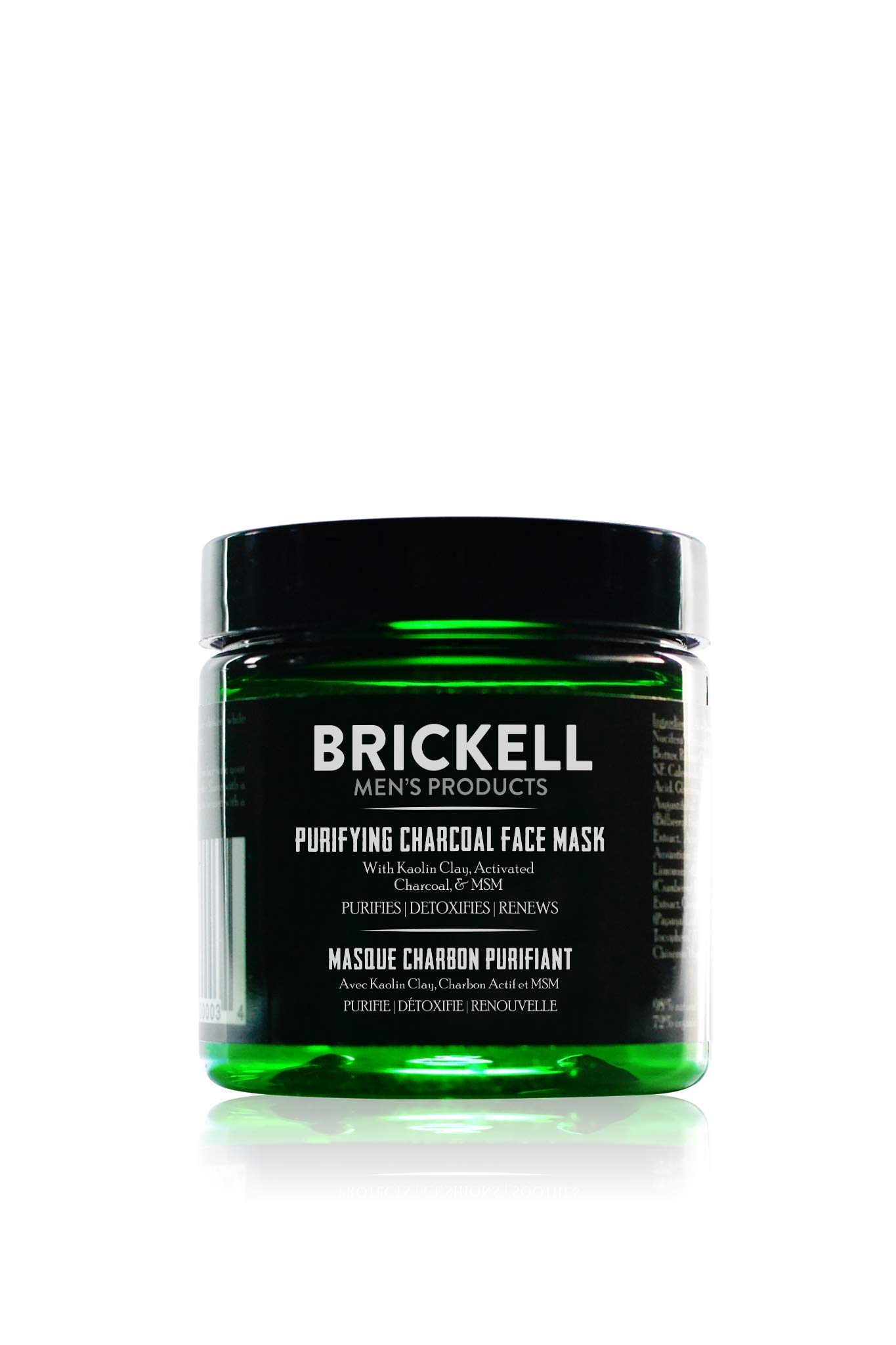 Brickell Men's Purifying Charcoal Face Mask, Natural and Organic Activated Charcoal Mask With Detoxifying Kaolin Clay, 118 mL, Unscented