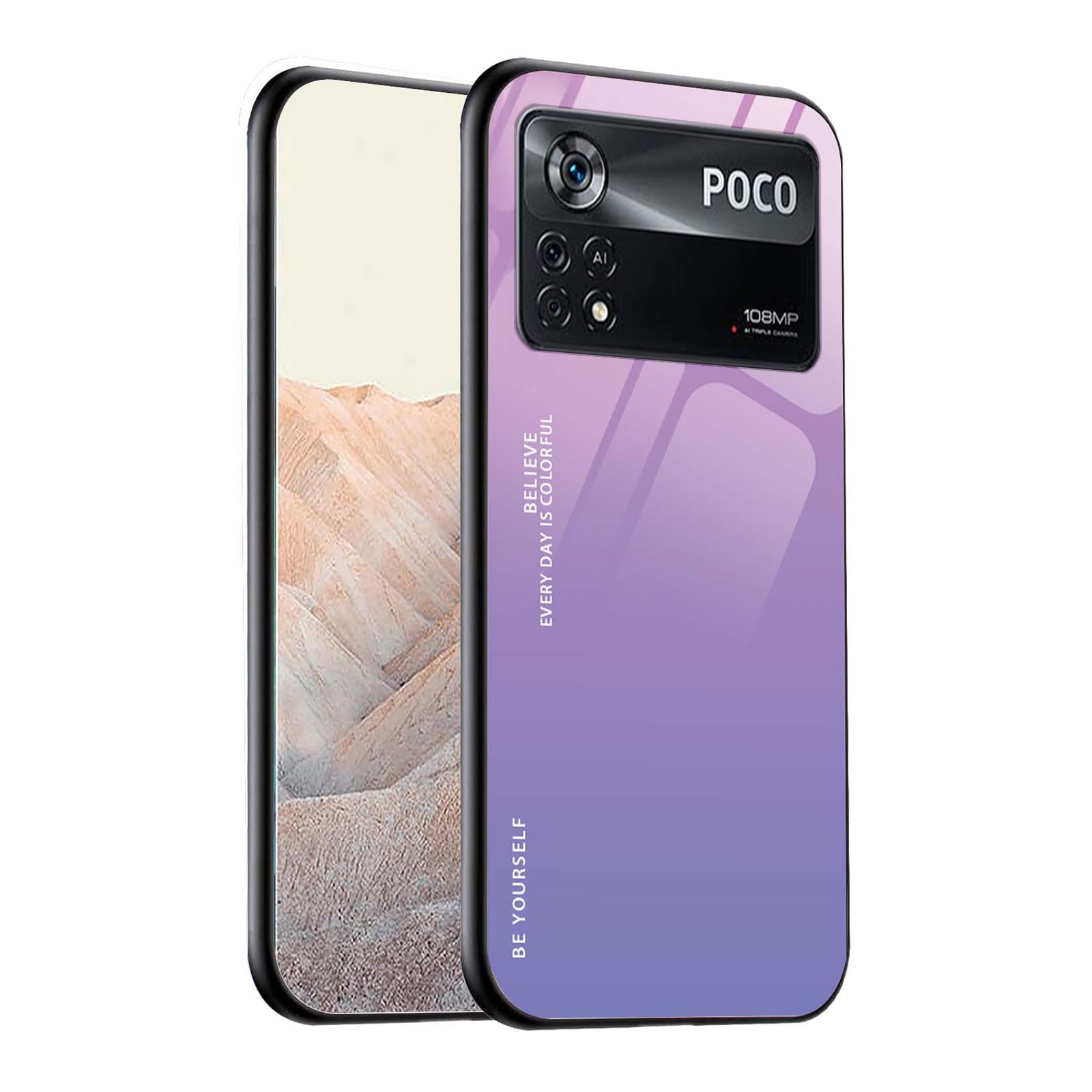 WEIOU Gradient Glass Cover for Xiaomi Poco X4 Pro 5G Case, Anti-Scratch Tempered Glass Back Cover and Silicone Shockproof TPU frame Bumper Phone Shell - 2