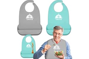 EpoBob 2 Pack Silicone Adult Bibs with Crumb Catcher, Washable and Adjustable Adult Bibs for Elderly Men Women Seniors
