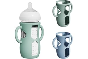 2 Pack Silicone Sleeves for Avent Natural Glass Baby Bottles, Anti Breakage Baby Bottle Protector with Easy-Grip Handle, Comp