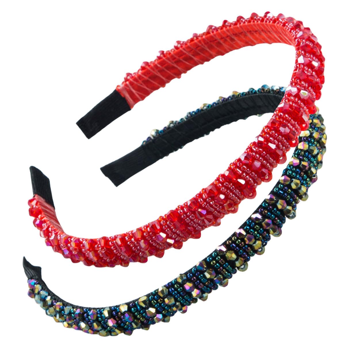 scicent Hairbands Women 2 Pieces Rhinestone Alice Bands Thin Headband Dark Vintage Crystal Head Bands Fashion Designed Hair Accessories for Girls (Red+Colorful) - 16031 — image 1