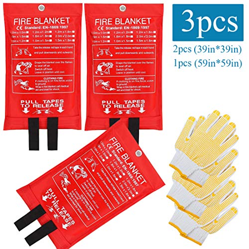 Jyoker Fiberglass Fire Blanket for Emergency Surival Flame Retardant Protection and Heat Insulation for Kitchen,Fireplace,Car,Office,Warehouse 3 Pack
