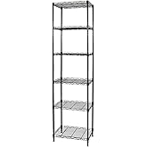 HESESOH 6-Wire Shelving Adjustable Shelves, Standing Storage Shelf for Laundry Bathroom Kitchen Pantry Closet Organization (Glossy Black, 16.6" L x 11.4" W x 64.6" H)